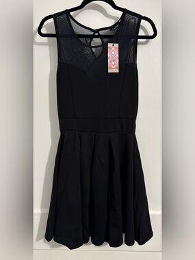 Boohoo Black Sleeveless Mesh Yoke Fit & Flare Mini Dress